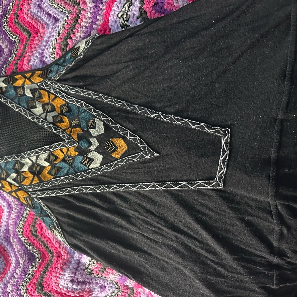 Free People Black Top with Multicolor Embroidery